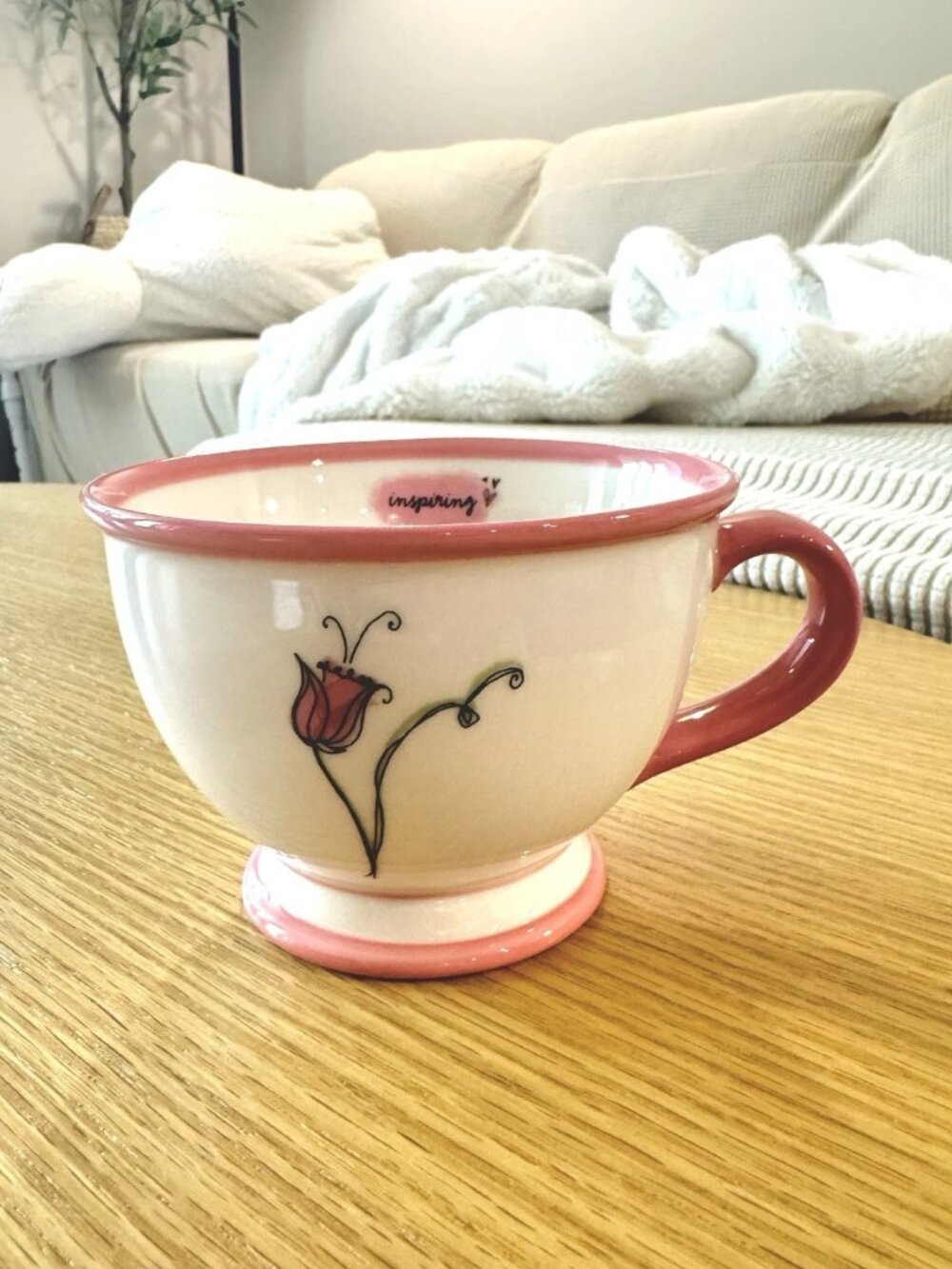Starbucks INSPIRING 10oz Floral Footed Cup COFFEE TEA 2006 Pink Rose Mug